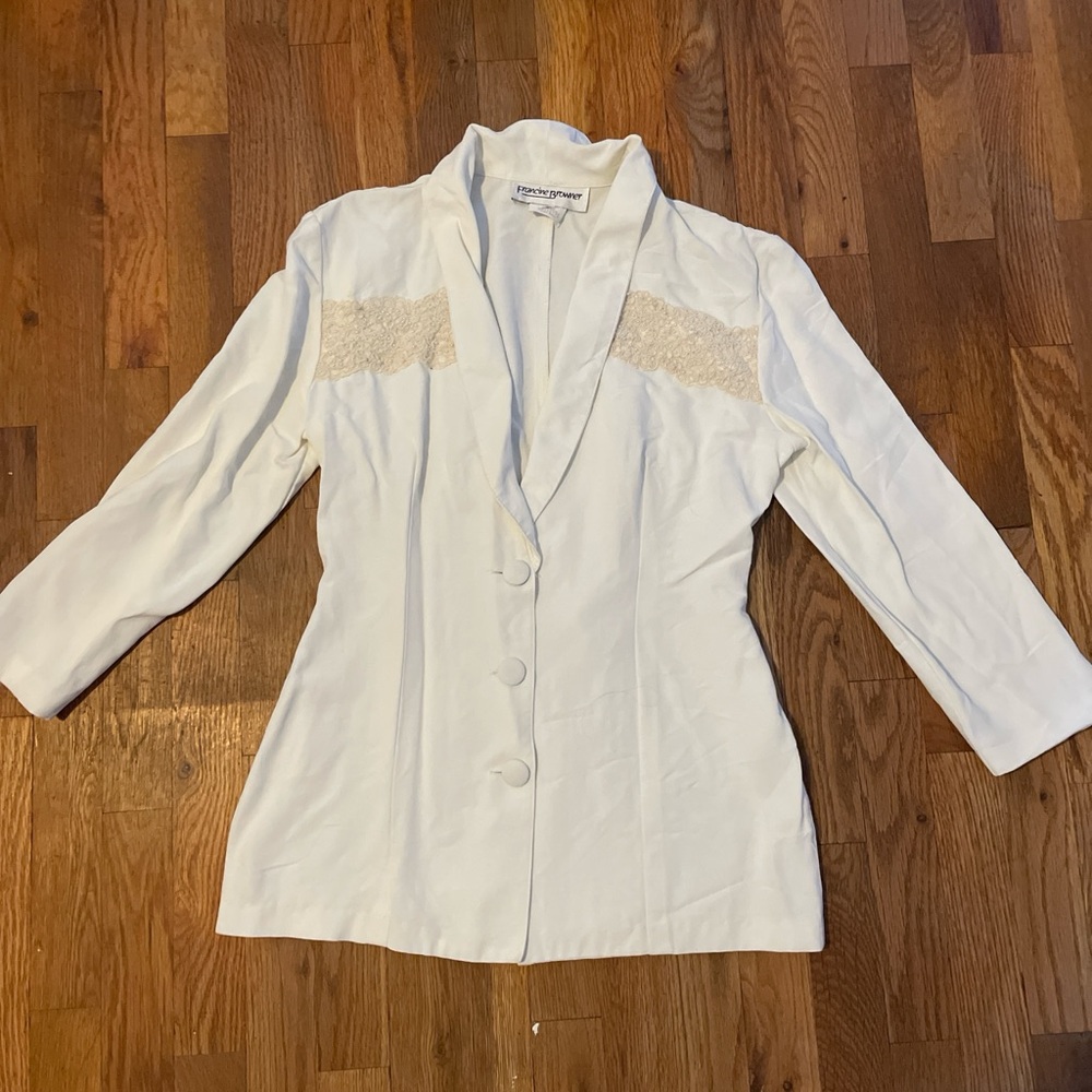 Vintage lace petals detail coquette boho White Women's Jacket blazer